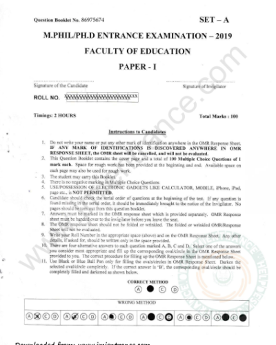 jamia-phd-faculty-of-education-2019-entrance-paper