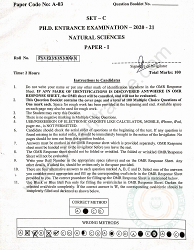 jamia-phd-natural-science-2020-entrance-question-paper