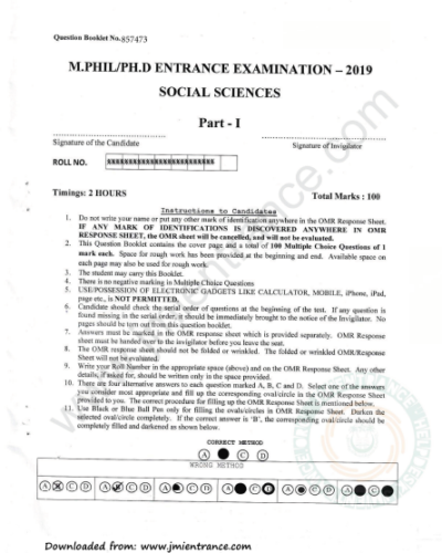 jamia-phd-social-science-2019-entrance-papers