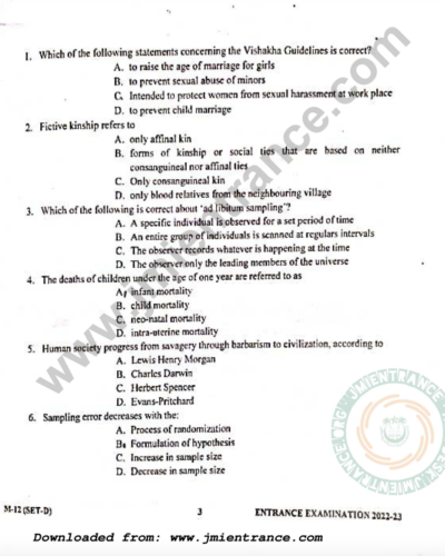 jamia-ma-sociology-2022-entrance-question-paper