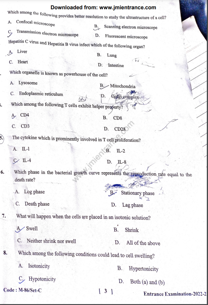 Msc Virology Jamia Entrance Question Paper