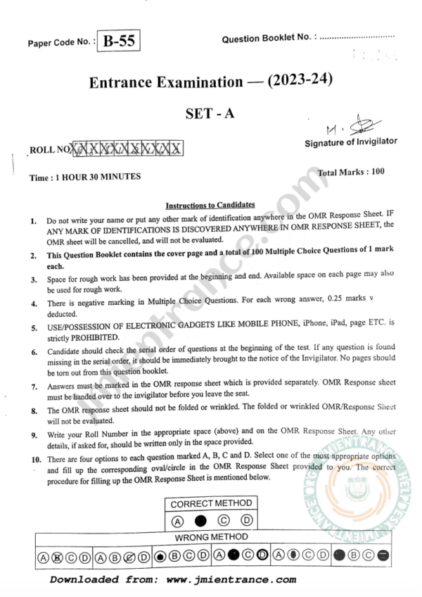 jamia-ba-psychology-sociology-geography-2023-entrance-question-paper