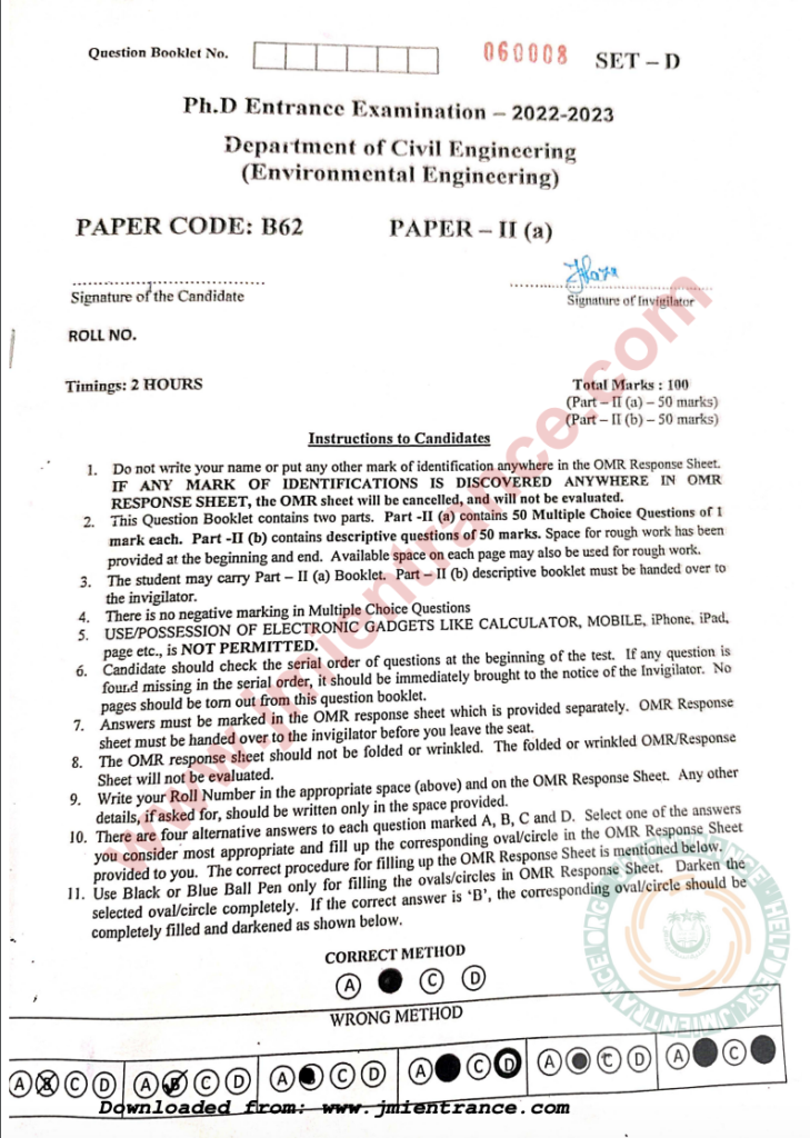 phd entrance exam 2023 question paper