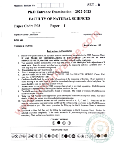 jamia-phd-natural-sciences-2023-entrance-question-paper