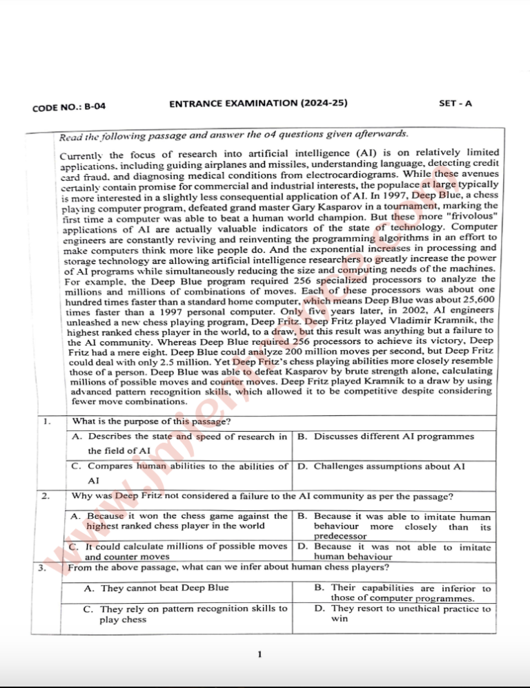 BBA & BCom 2024 - Jamia Entrance Question Paper » JMIEntrance