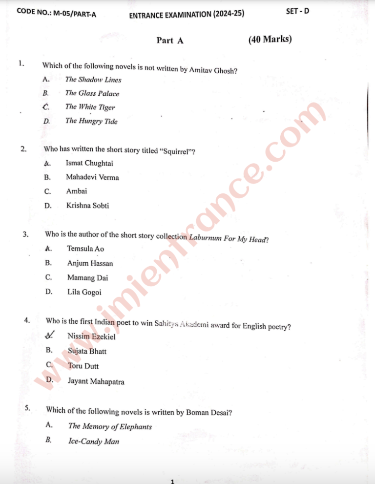 MA English 2024 - Jamia Entrance Question Paper » JMIEntrance