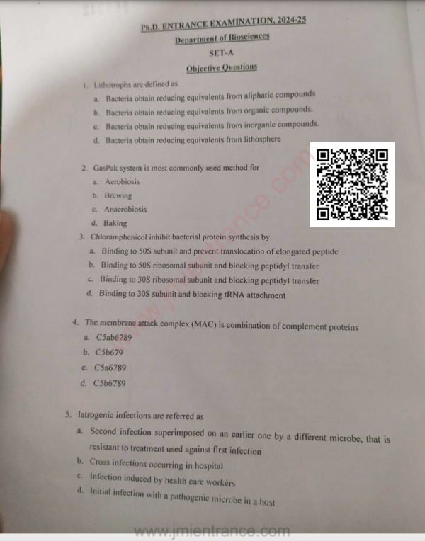 jamia-phd-bioscience-2024-paper-2-entrance-question-paper-pdf-downoad